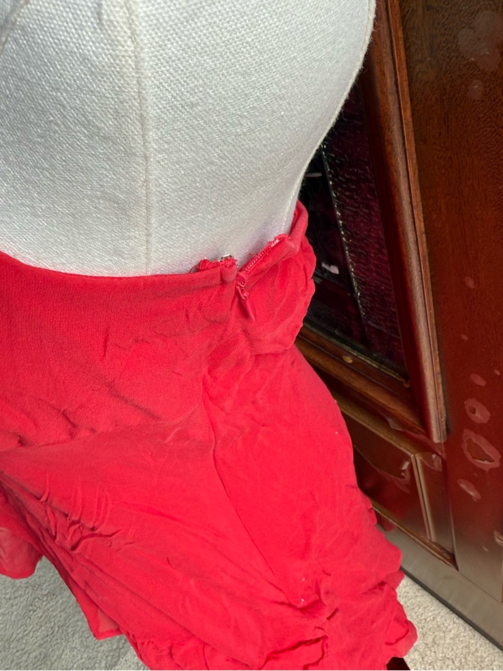 Red Silk Halter Ruffle Midi Dress - Picture 4 of 6